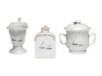 A Chinese Export Porcelain Nine-Piece Grisaille Tea Service