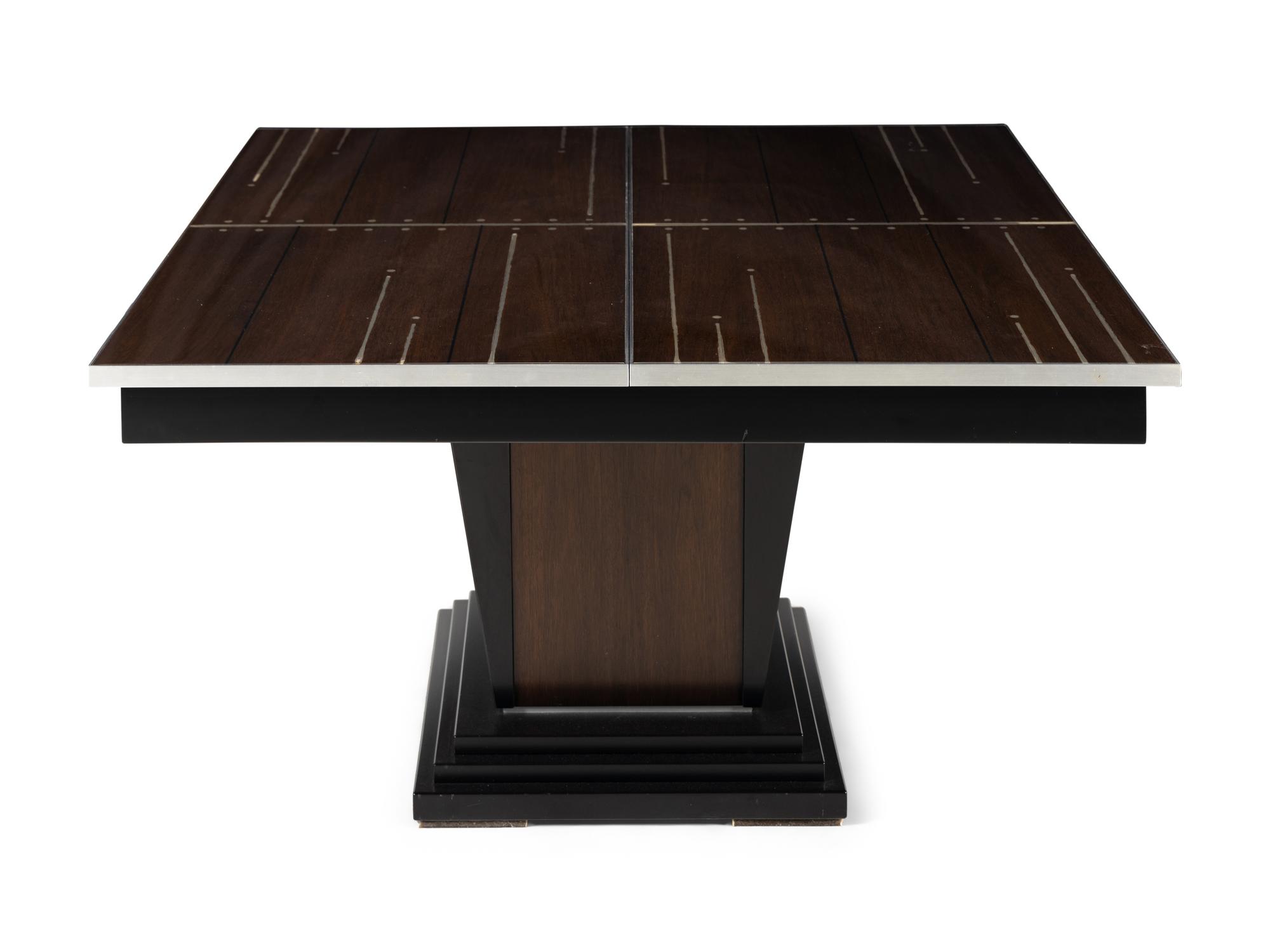 A Chrome-Inlaid Rosewood Single-Pedestal Dining Table