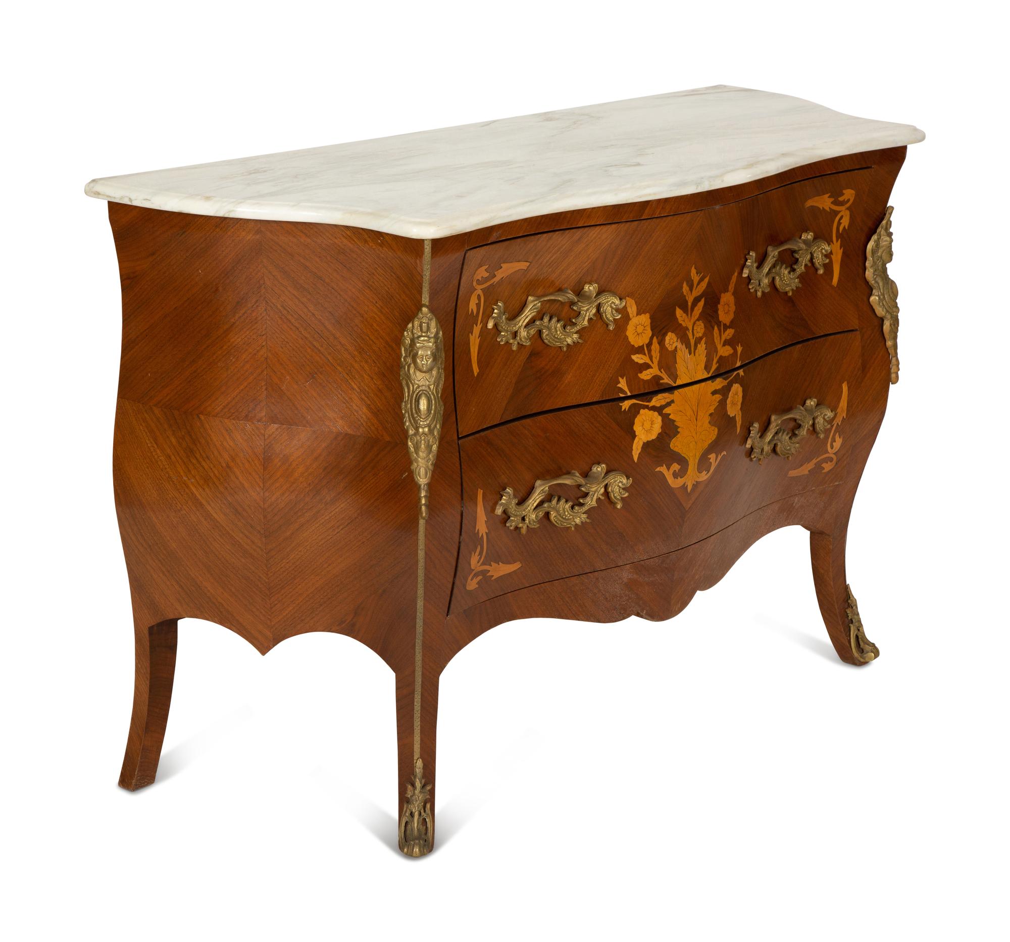 A Louis XV Style Gilt-Bronze Mounted Marquetry Commode