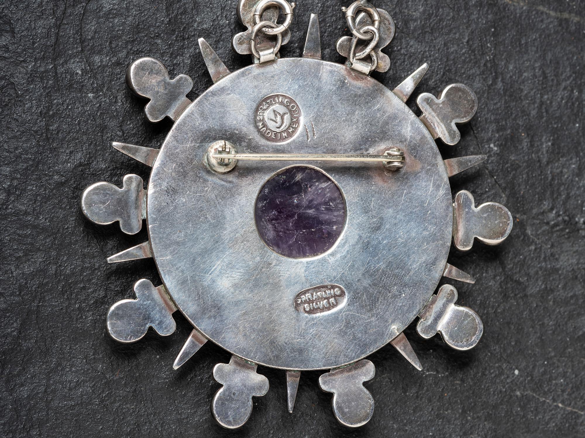 Taxco Silver and Amethyst Matching Brooch/Pin and Necklace, 1940-1946