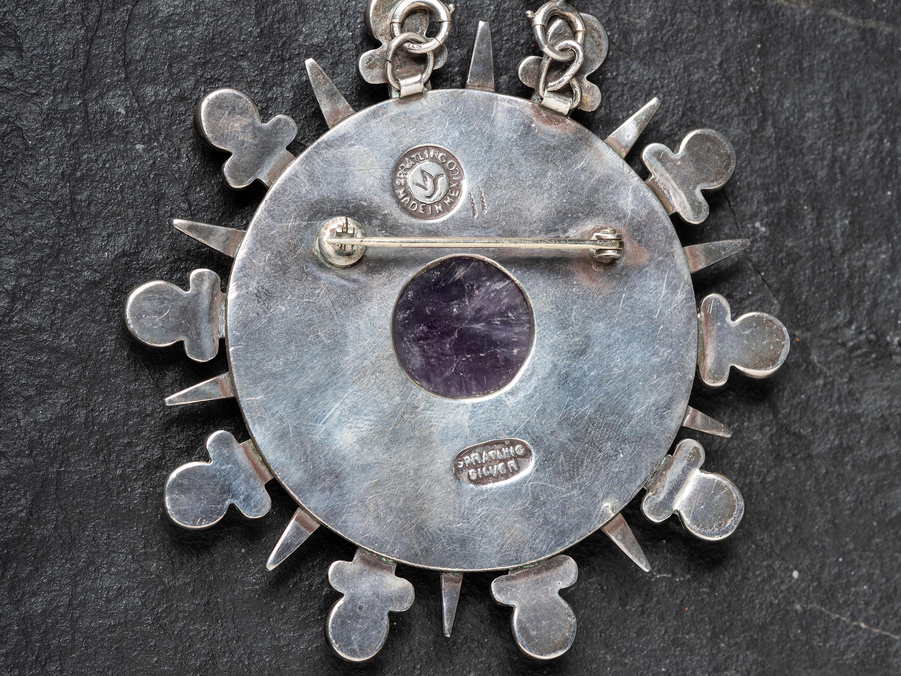 Taxco Silver and Amethyst Matching Brooch/Pin and Necklace, 1940-1946
