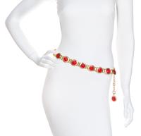 A Gianni Versace Red Embossed Medusa Link Belt, 31" x 1".