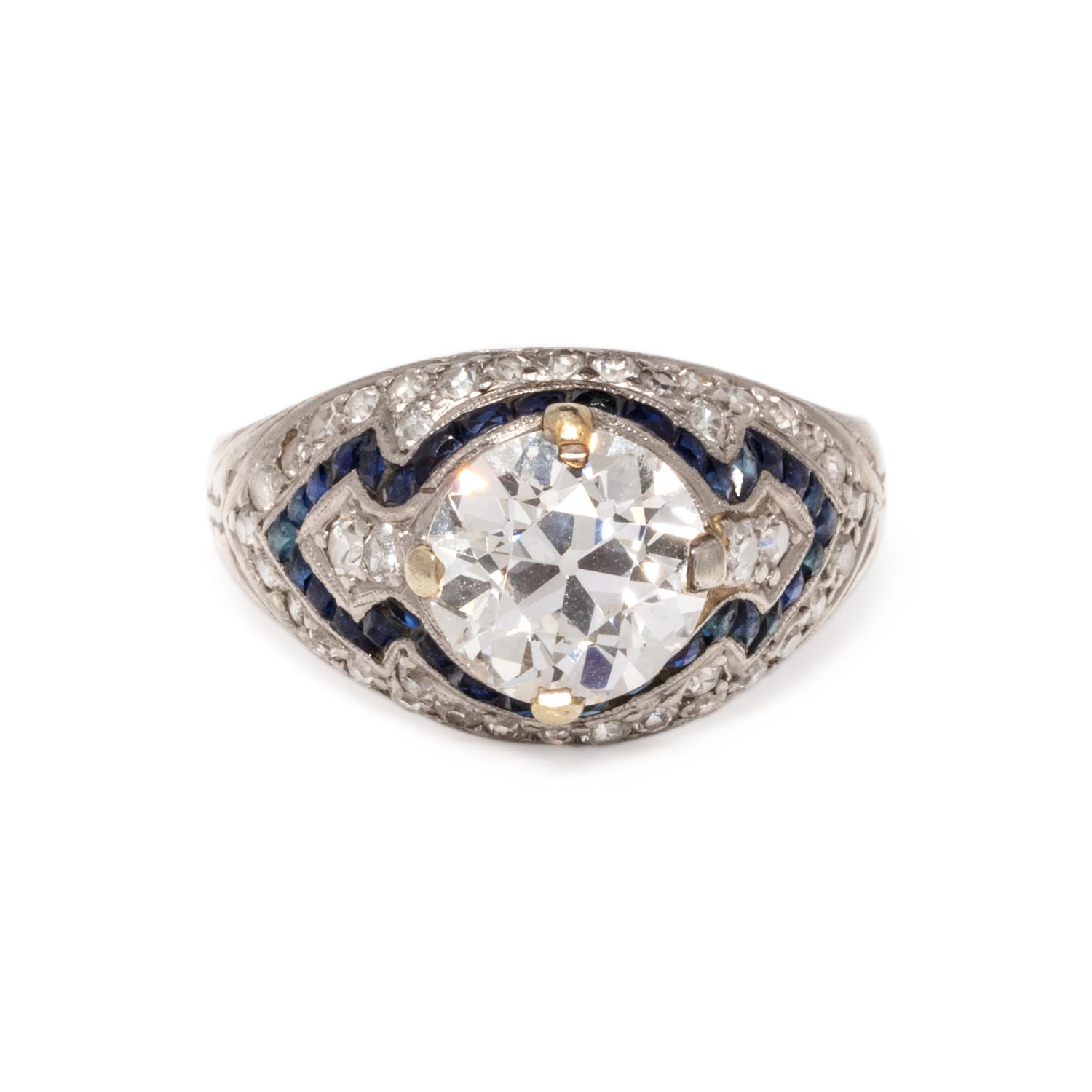 ART DECO, DIAMOND AND SYNTHETIC SAPPHIRE RING