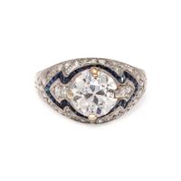 ART DECO, DIAMOND AND SYNTHETIC SAPPHIRE RING