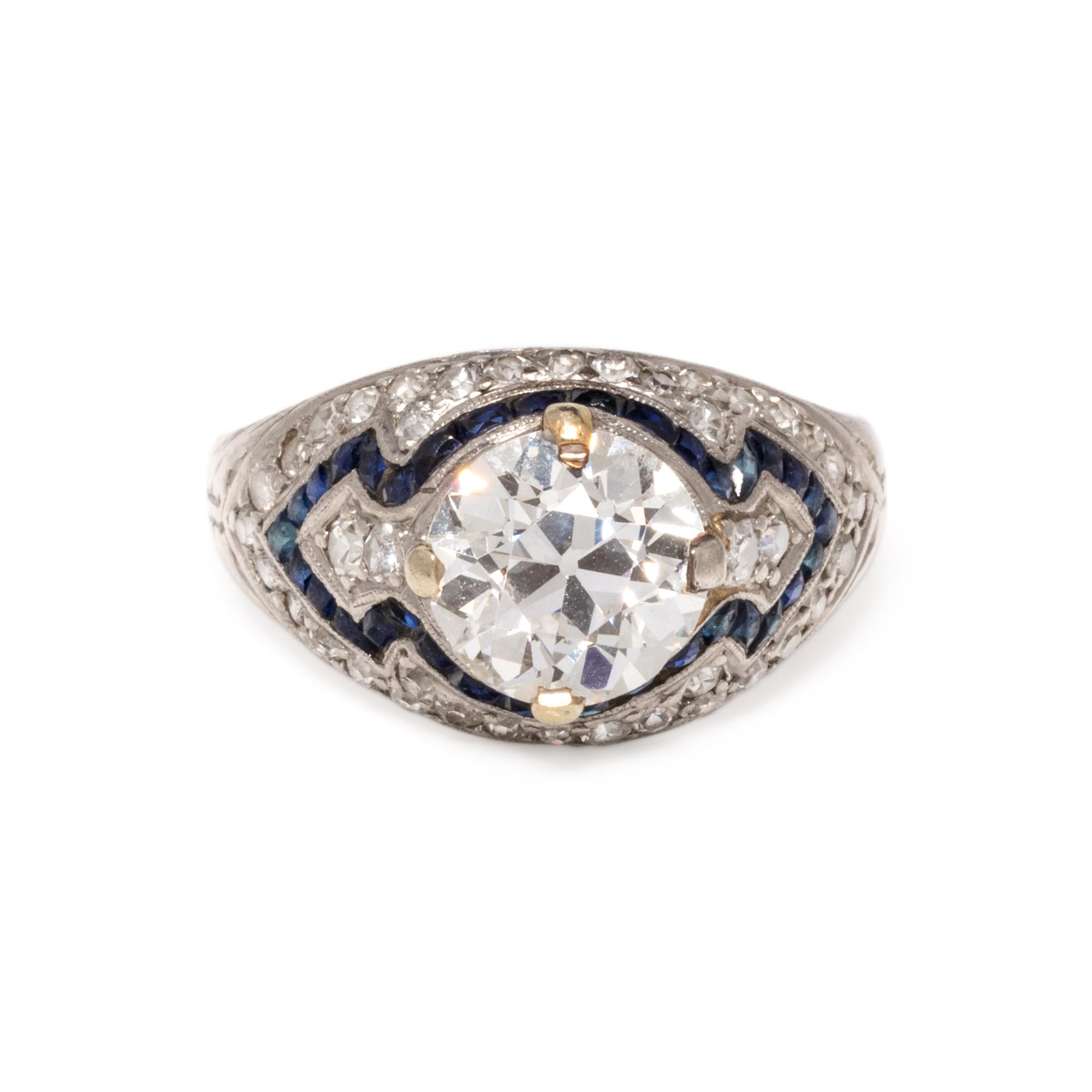 ART DECO, DIAMOND AND SYNTHETIC SAPPHIRE RING