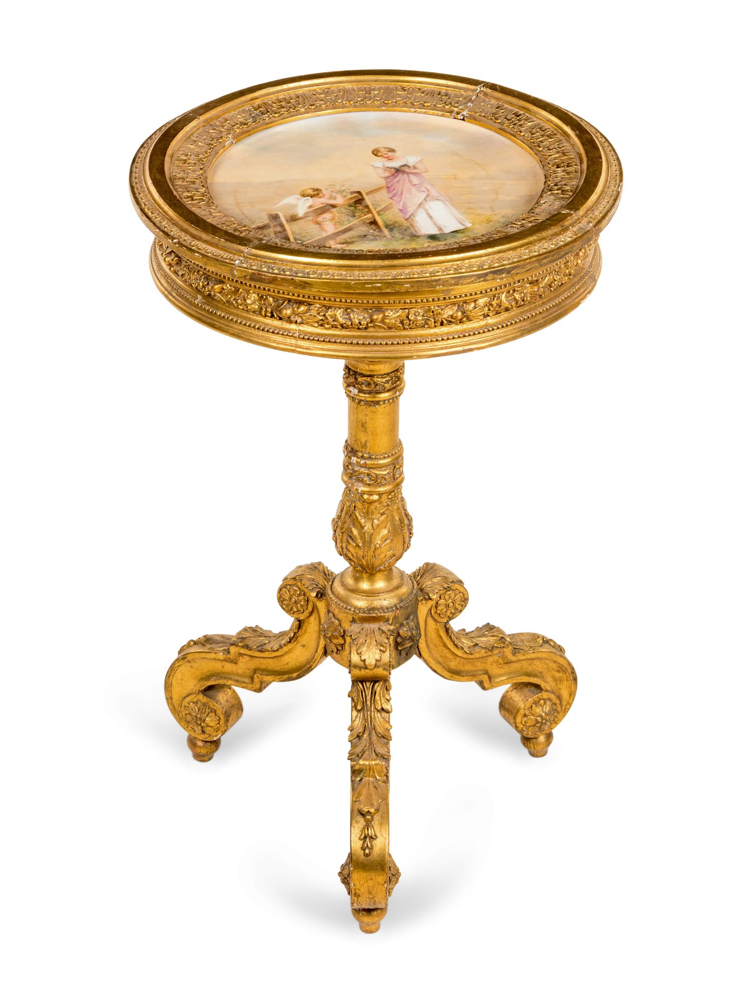 A Vienna Porcelain Inset Giltwood Table