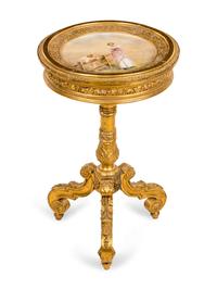 A Vienna Porcelain Inset Giltwood Table