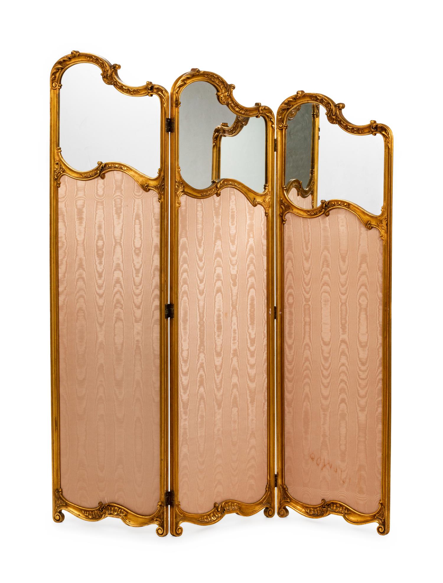 A Louis XV Style Giltwood And Mirrored Glass Three-Fold Floor Screen — LATE 19TH/EARLY 20TH CENTURY