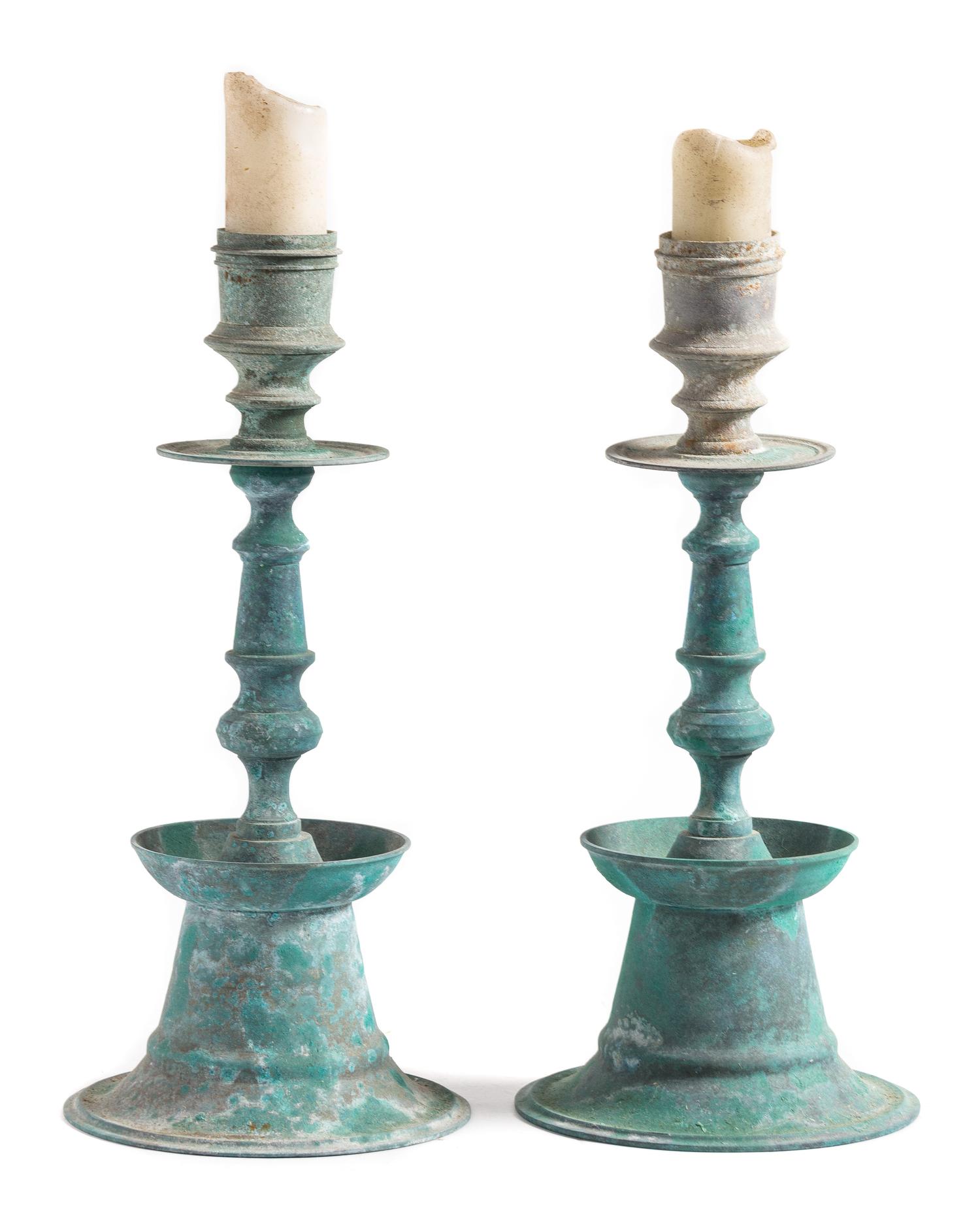 A Pair of Baroque Style Brass Prickets Height 17 inches.