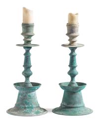 A Pair of Baroque Style Brass Prickets Height 17 inches.