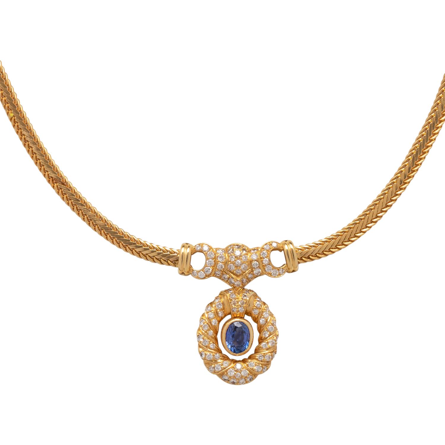 YELLOW GOLD, SAPPHIRE AND DIAMOND NECKLACE