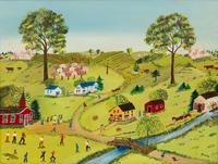 Grace McArthur (American, 1899–1986) — Landscapes with Streams, Figures and Homesteads, 2 works