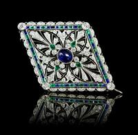 A Fine Platinum, Sapphire, Diamond and Emerald Pendant/Brooch, Tiffany & Co., Circa 1912, 13.70 dwts.