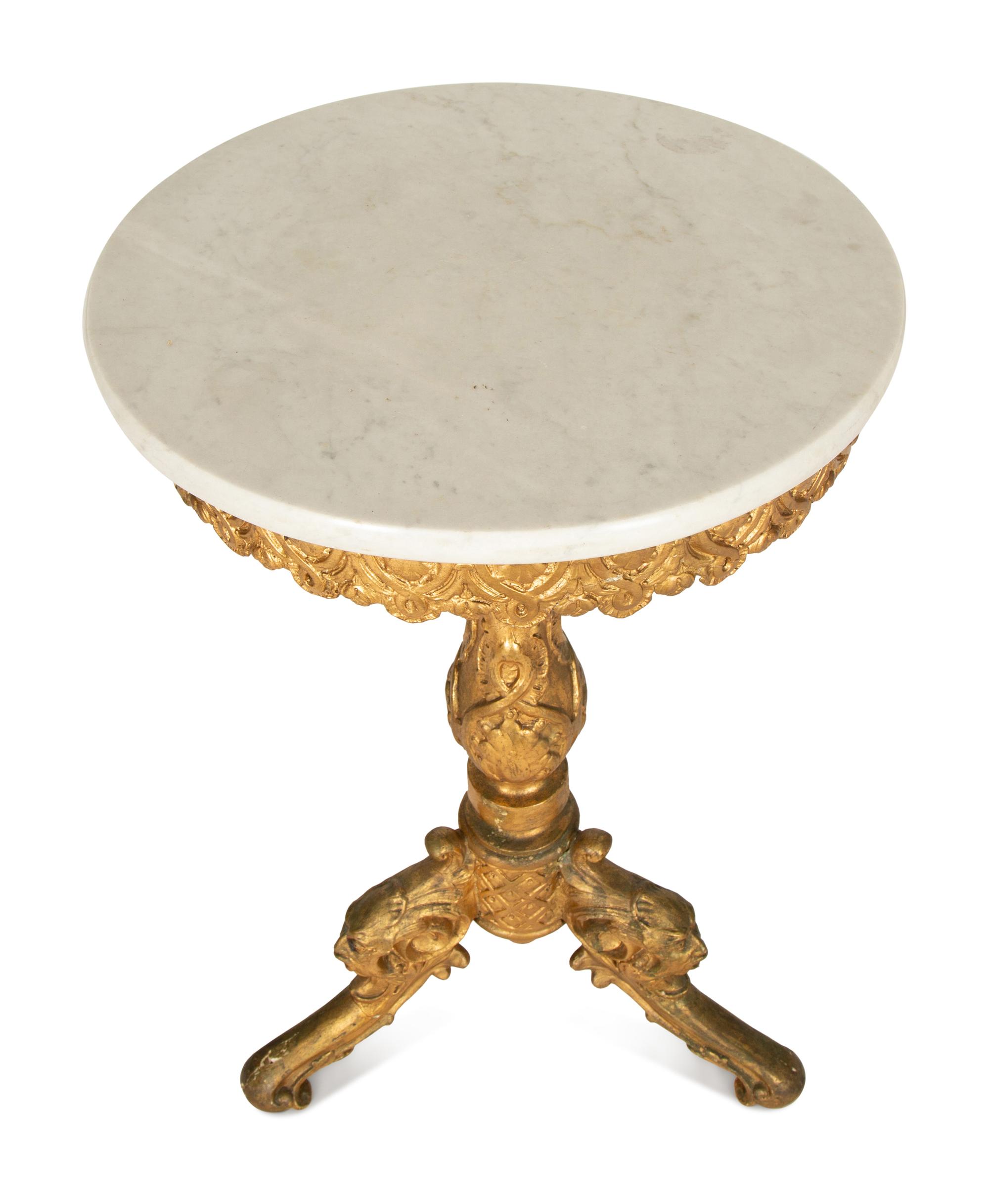 An Italian Baroque Style Giltwood Marble-Top Side Table
