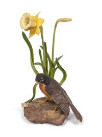 A Boehm Porcelain Robin with Daffodils