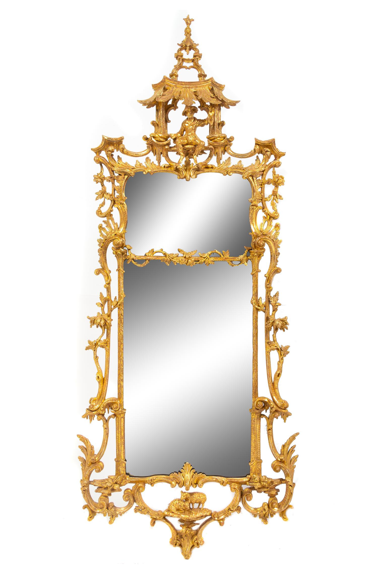 A Chinese Chippendale Carved Giltwood Pier Mirror