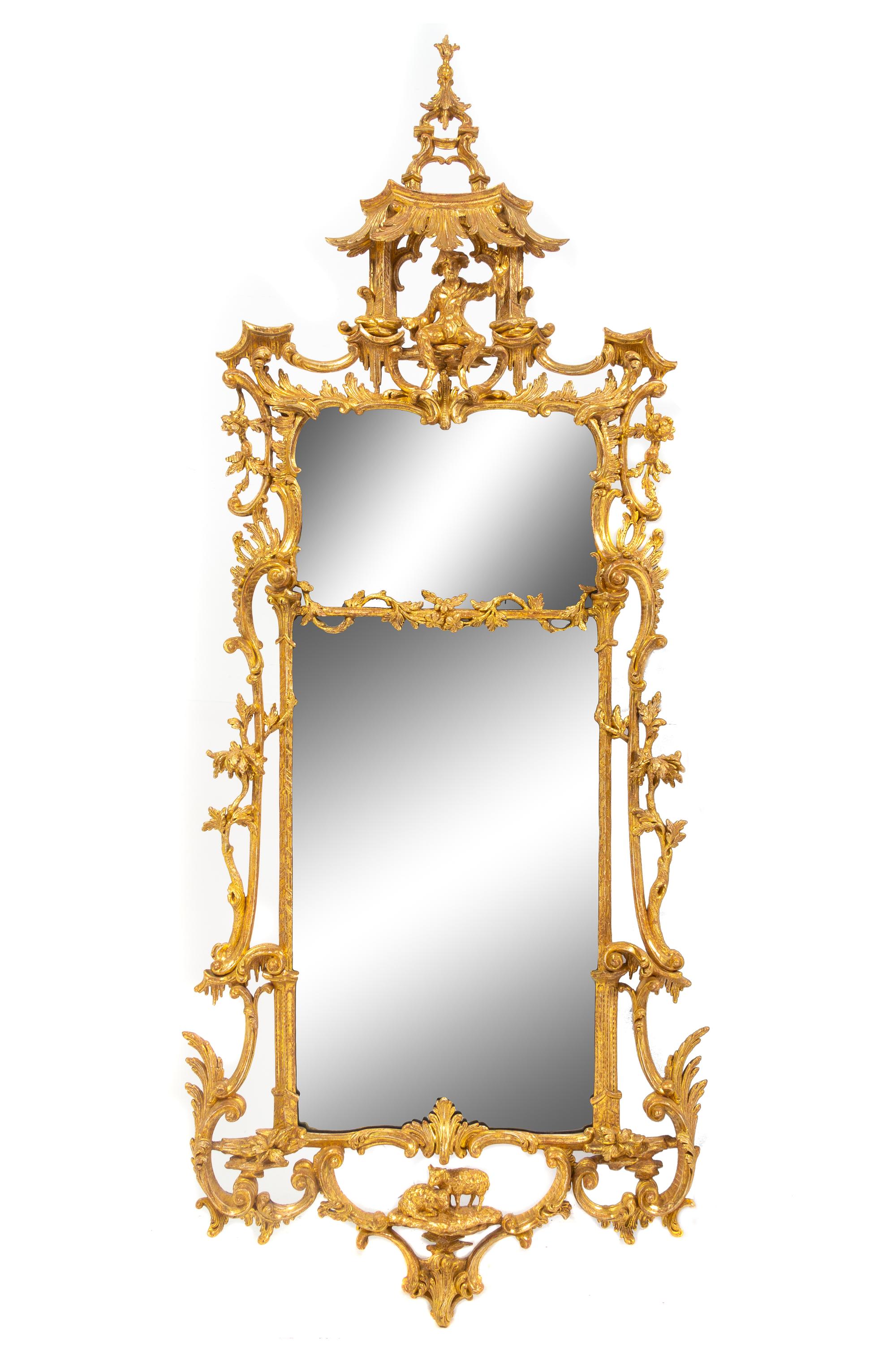 A Chinese Chippendale Carved Giltwood Pier Mirror