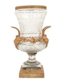 A Continental Gilt Bronze Mounted Cut Glass Urn