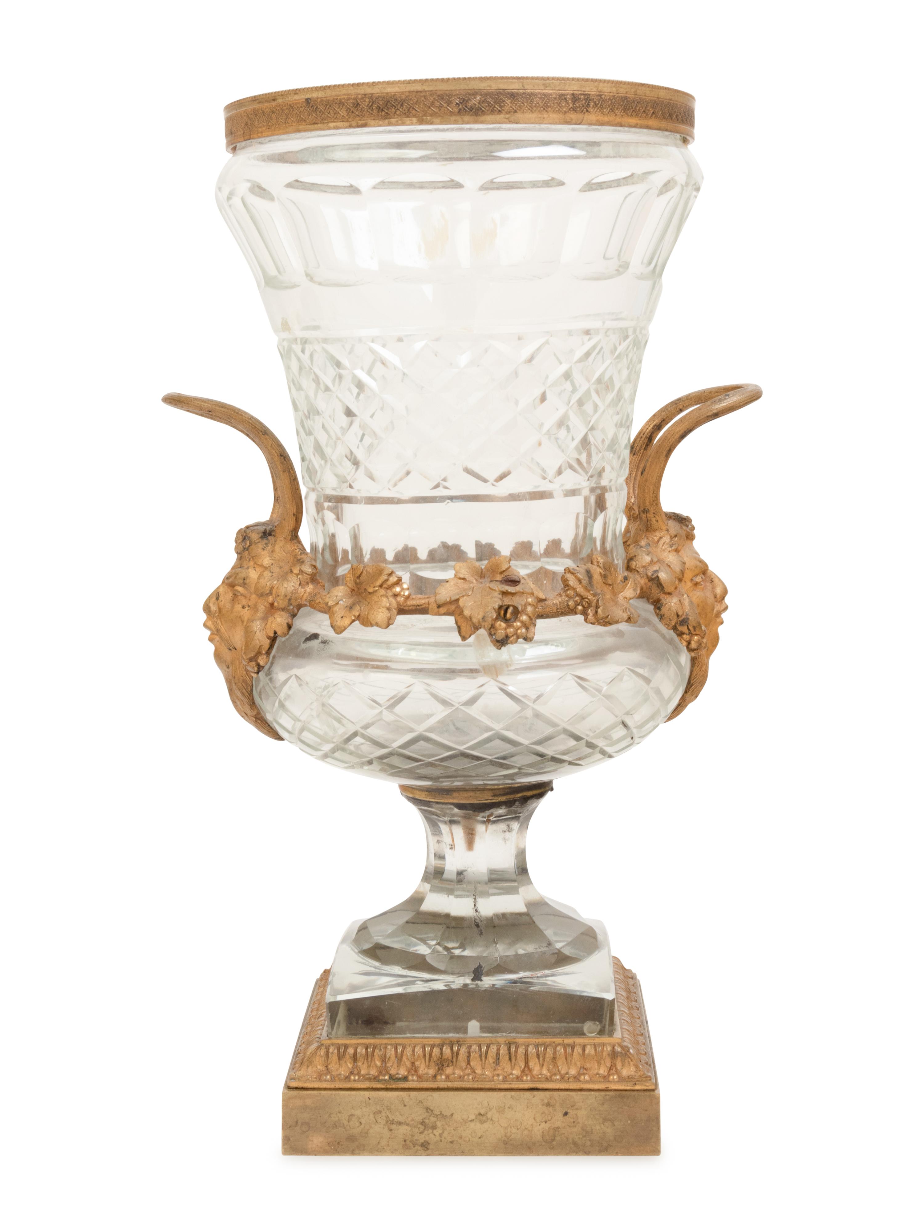 A Continental Gilt Bronze Mounted Cut Glass Urn