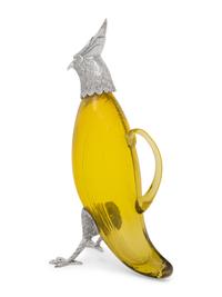 A Silver-Plate and Yellow Glass Bird Decanter