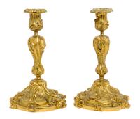 A Pair of Rococo Style Gilt Bronze Candlesticks Height 10 1/2 inches. — LATE 19TH CENTURY
