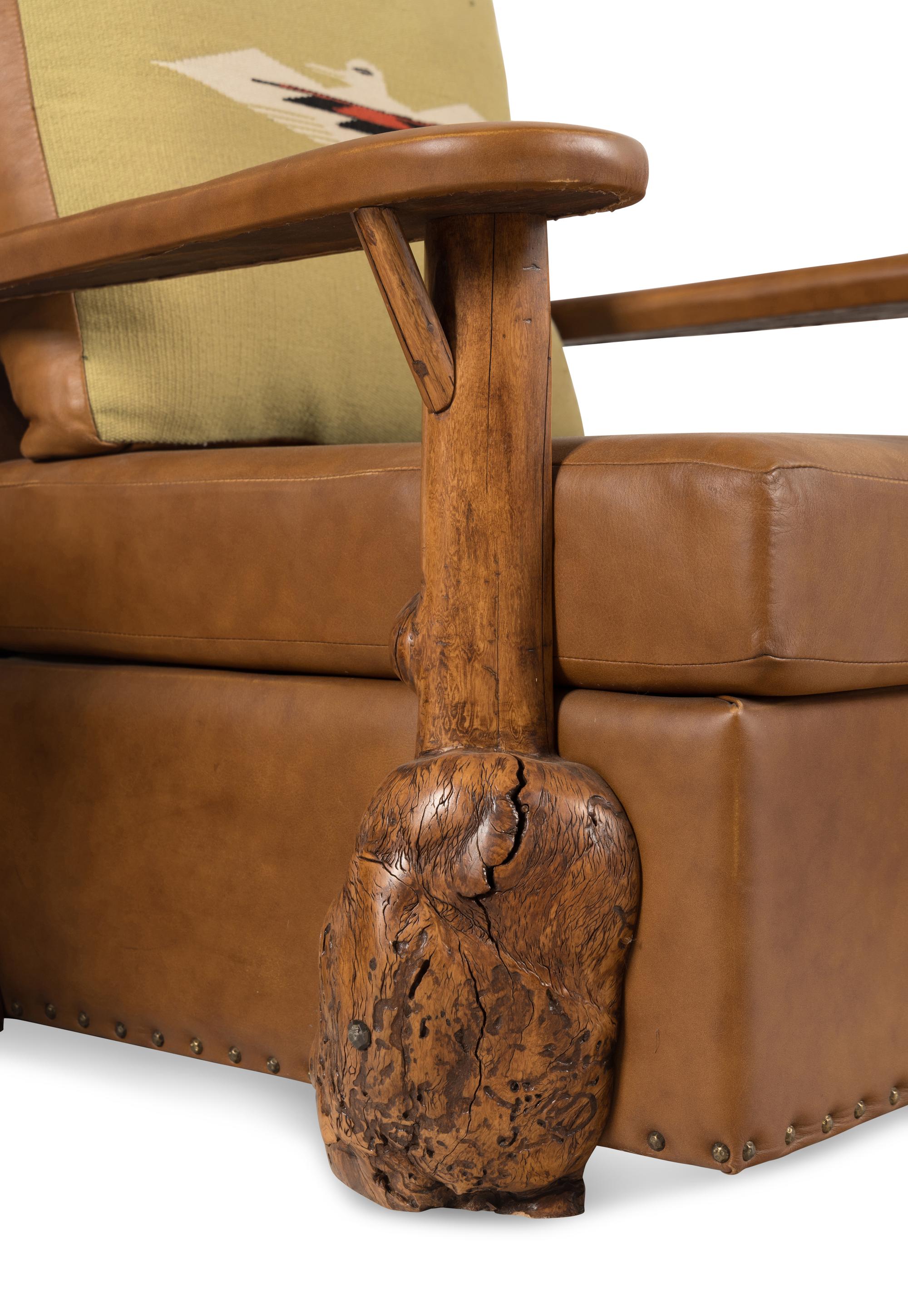 Four Leather and Burlwood Adirondack Chairs