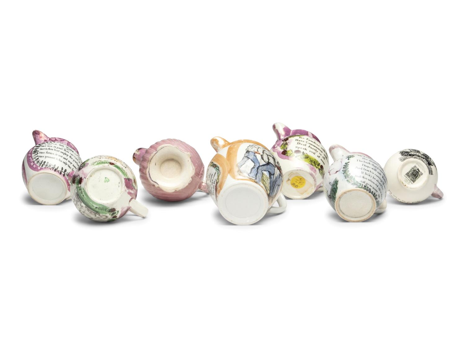 Seven Lusterware Creamers and Pitchers