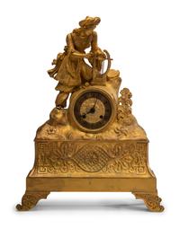 A Continental Gilt Metal Figural Mantel Clock