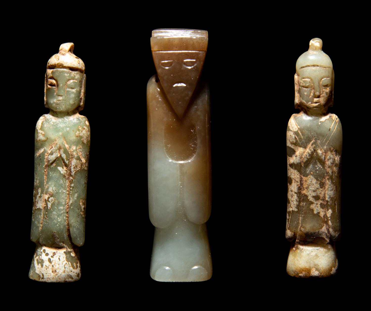Three Chinese Archaistic Jade Figures of Males