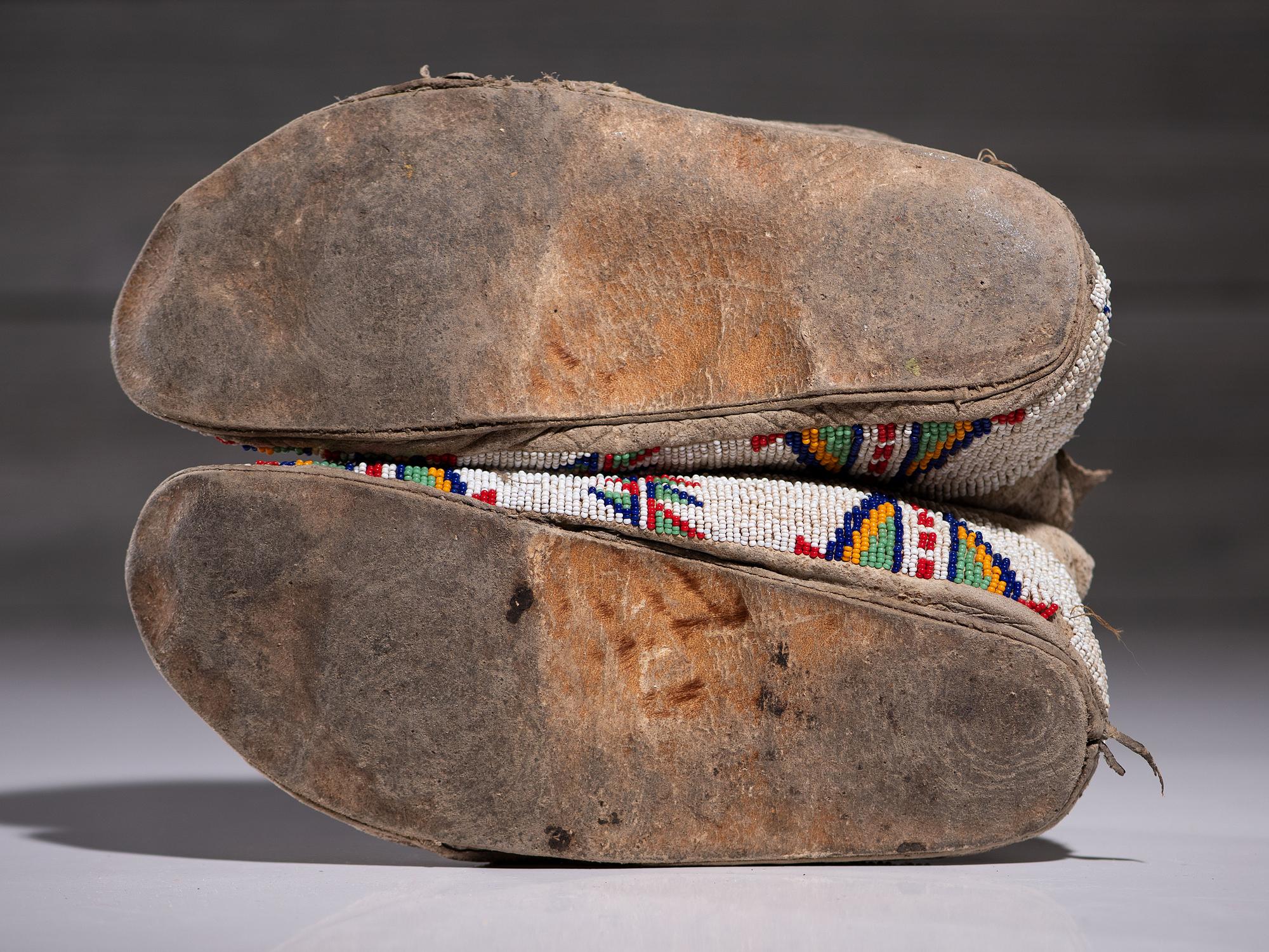 Sioux Beaded Hide Moccasins, with Thunderbird