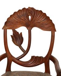 A Set of Five Carved Wood Lotus Flower Armchairs in the Manner of Phyllis Morris
