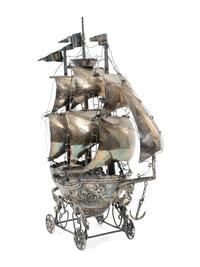 A German Silvered Metal Model of a Three-Masted Ship