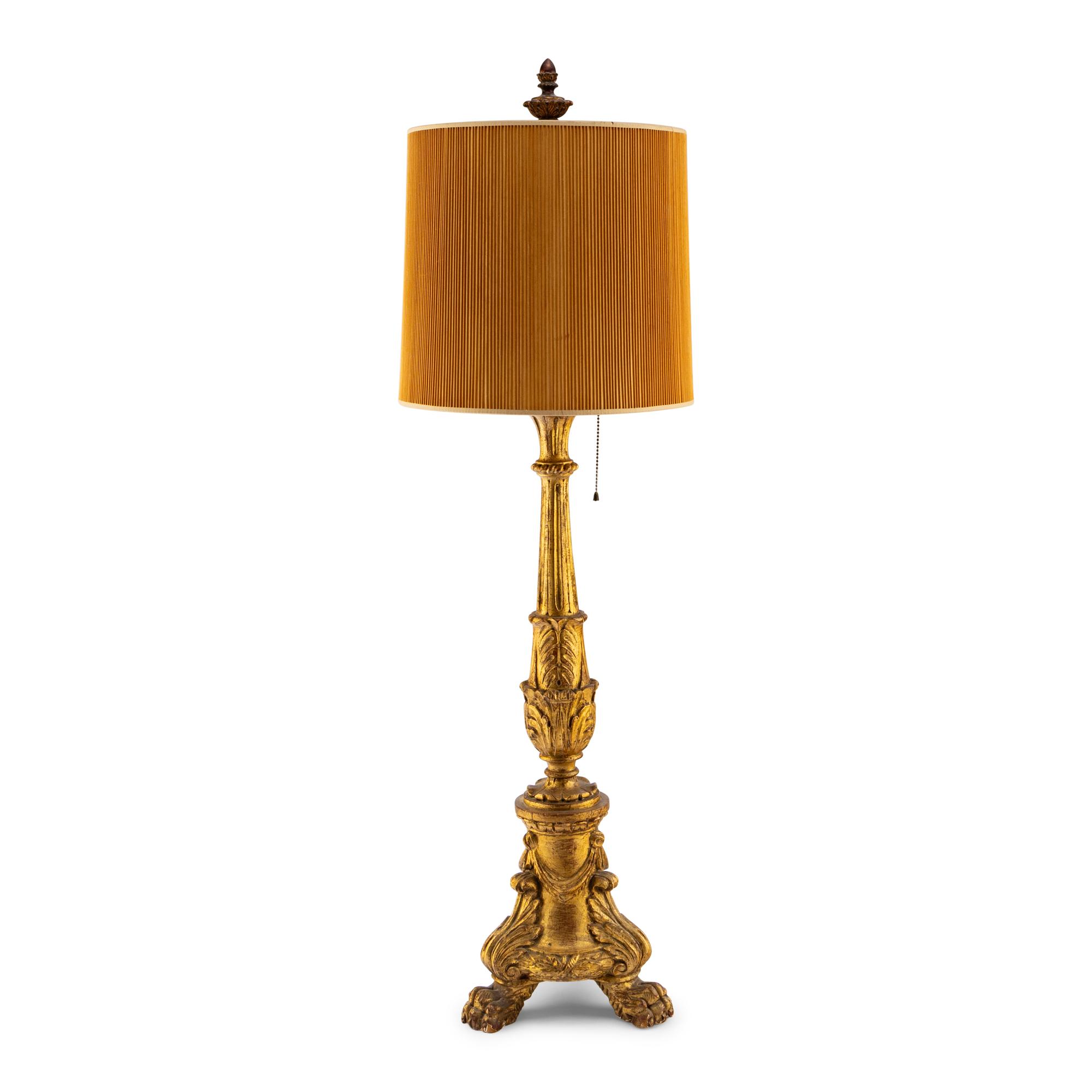 A Continental Giltwood Pricket Stick Mounted as a Lamp
