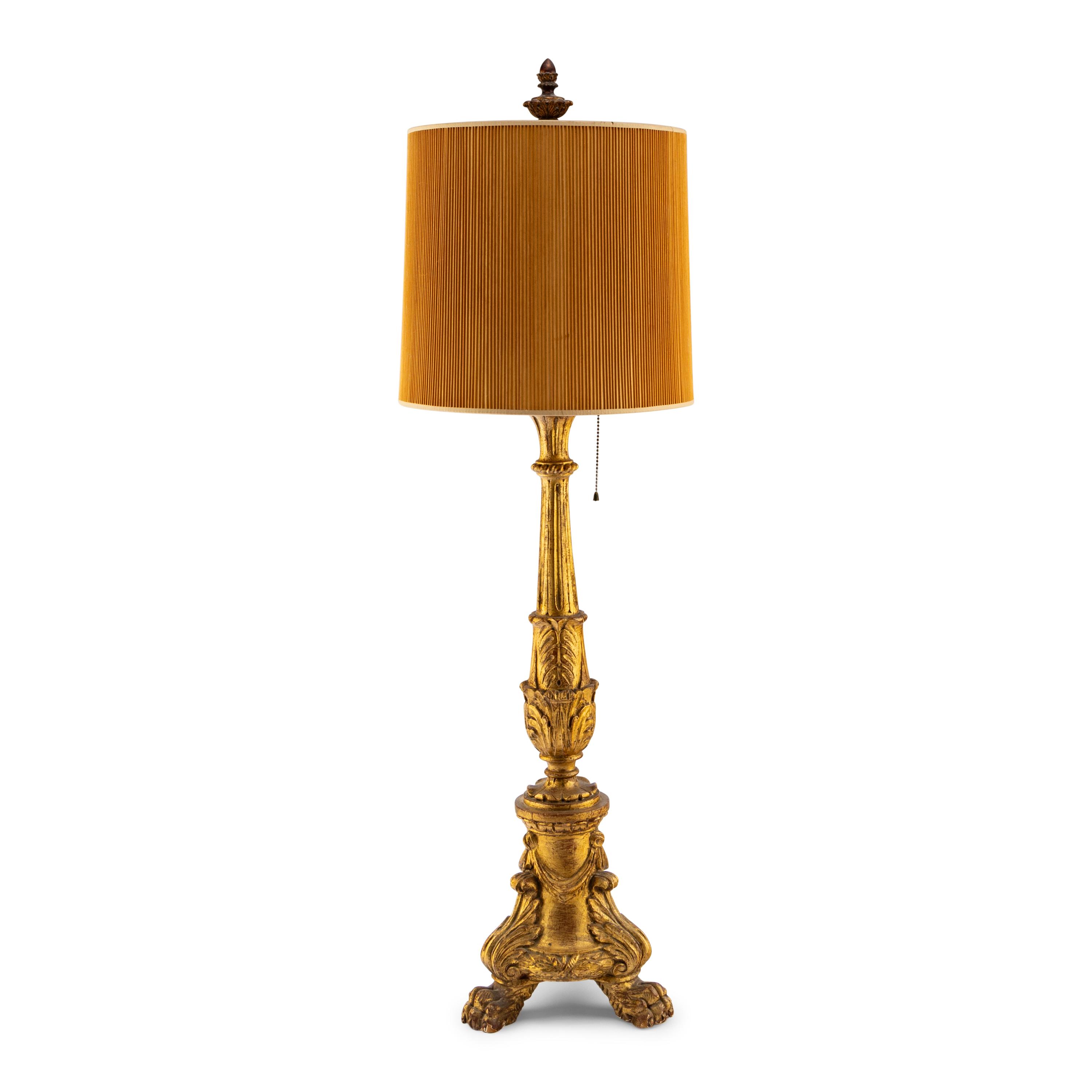 A Continental Giltwood Pricket Stick Mounted as a Lamp