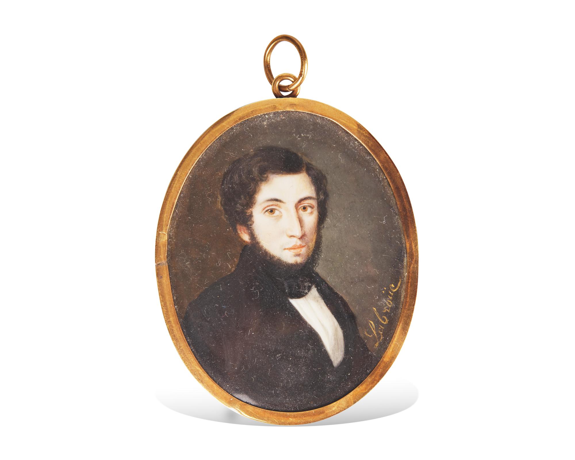 Alphonse de Labroue, (French, 1792-1863), A Portrait Miniature of a Young Bearded Gentleman