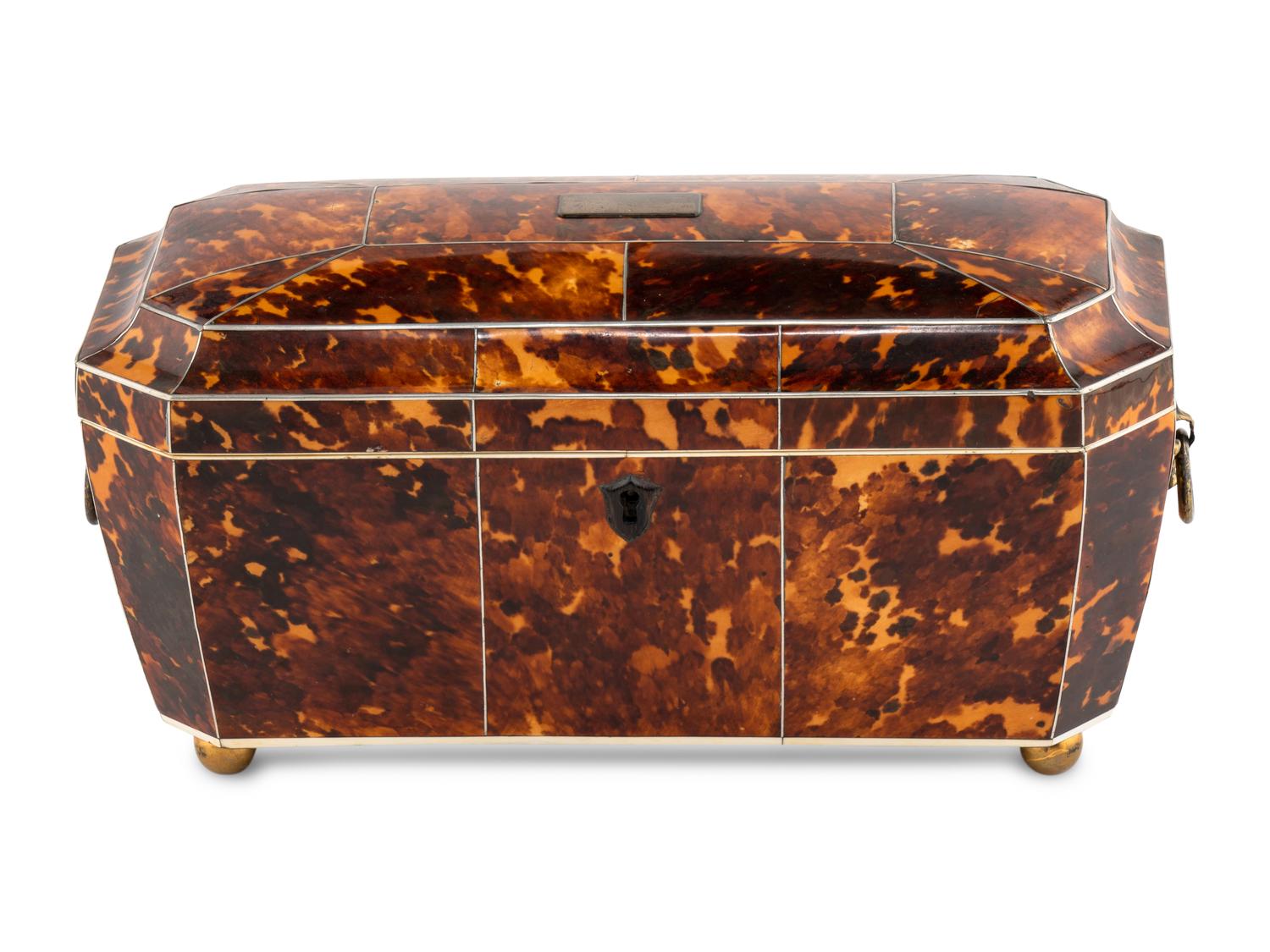 A Large George III Tortoise Shell Tea Caddy