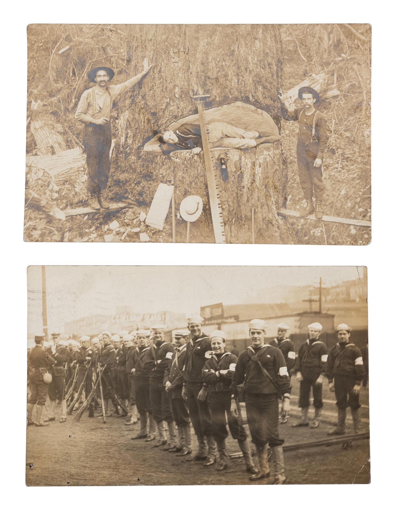 [EARLY PHOTOGRAPHY]. Assorted group of paper photographs featuring occupational, naval, and other interesting subjects, including: