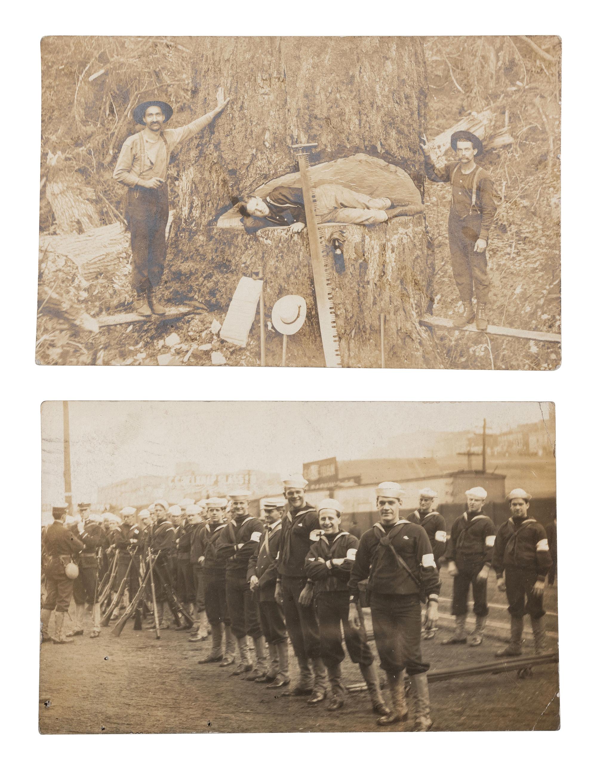 [EARLY PHOTOGRAPHY]. Assorted group of paper photographs featuring occupational, naval, and other interesting subjects, including: