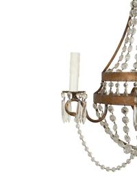 A Pair of Neoclassical Gilt Metal Three-Light Sconces Hung with Cut Glass Beaded Swags