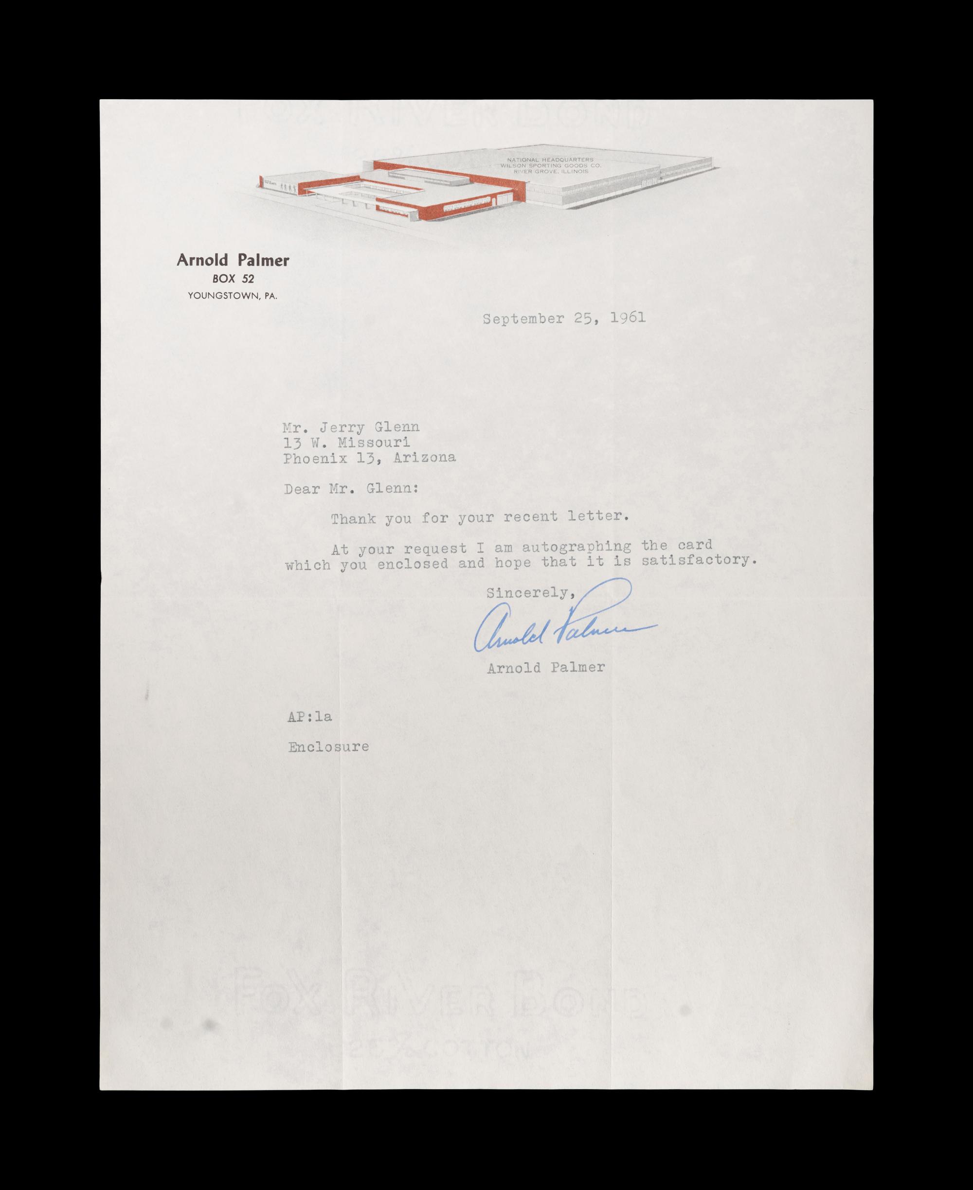 A Group of Two 1960s Personally Signed Letters (TLS) from Arnold Palmer and Gary Player,