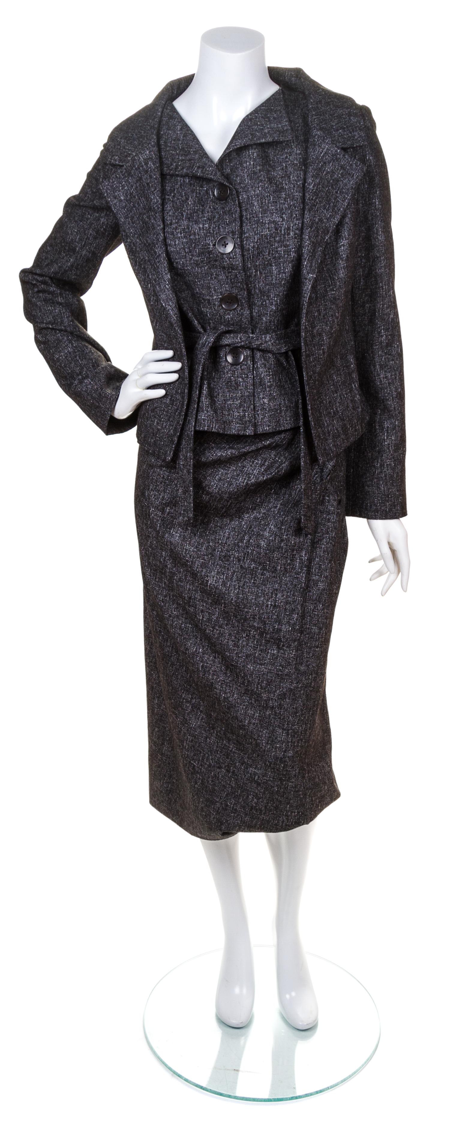 A Tuleh Grey Cotton Three Piece Skirt Ensemble, Size 6.
