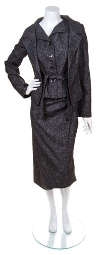 A Tuleh Grey Cotton Three Piece Skirt Ensemble, Size 6.