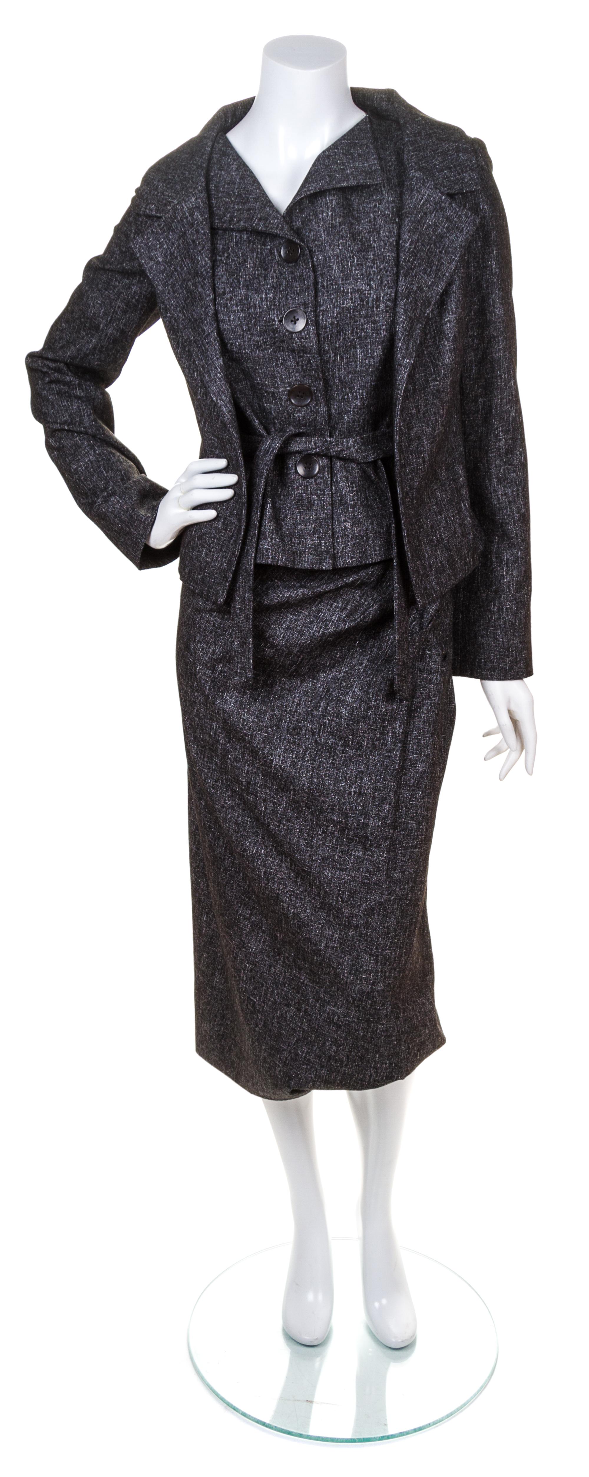 A Tuleh Grey Cotton Three Piece Skirt Ensemble, Size 6.