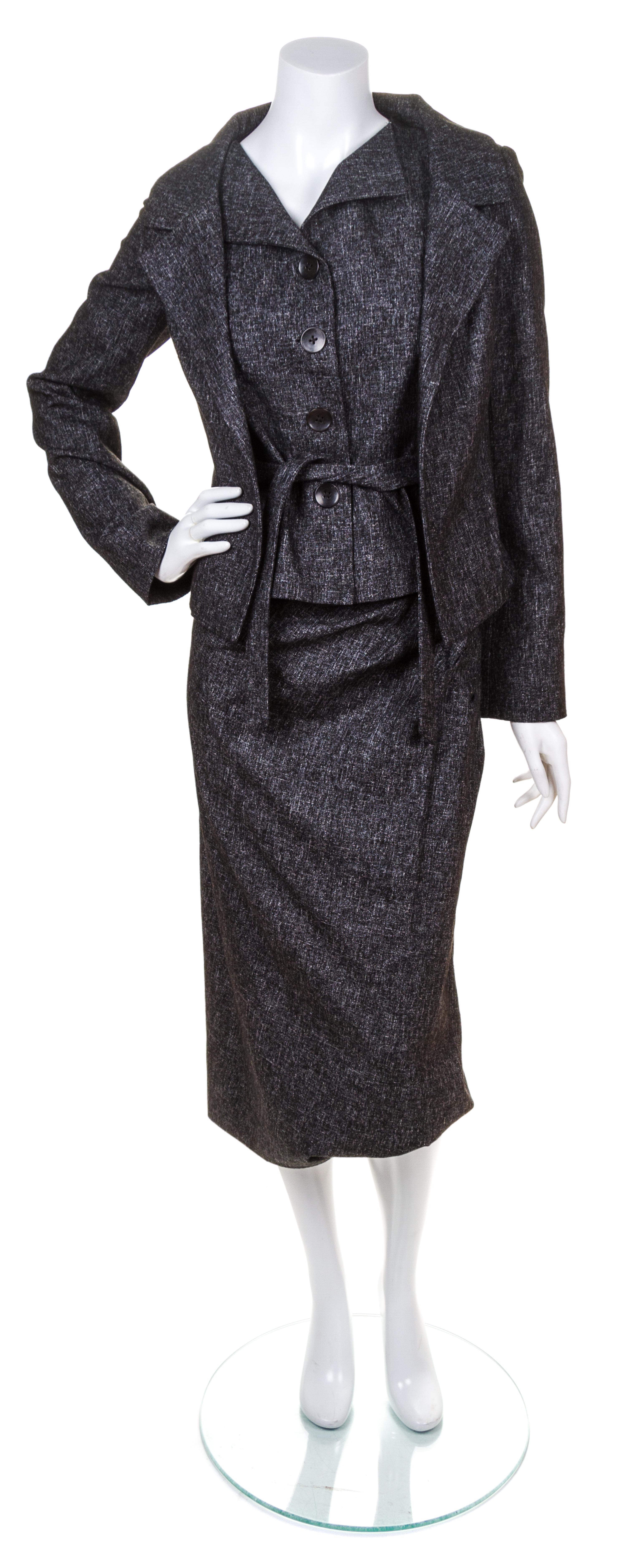 A Tuleh Grey Cotton Three Piece Skirt Ensemble, Size 6.