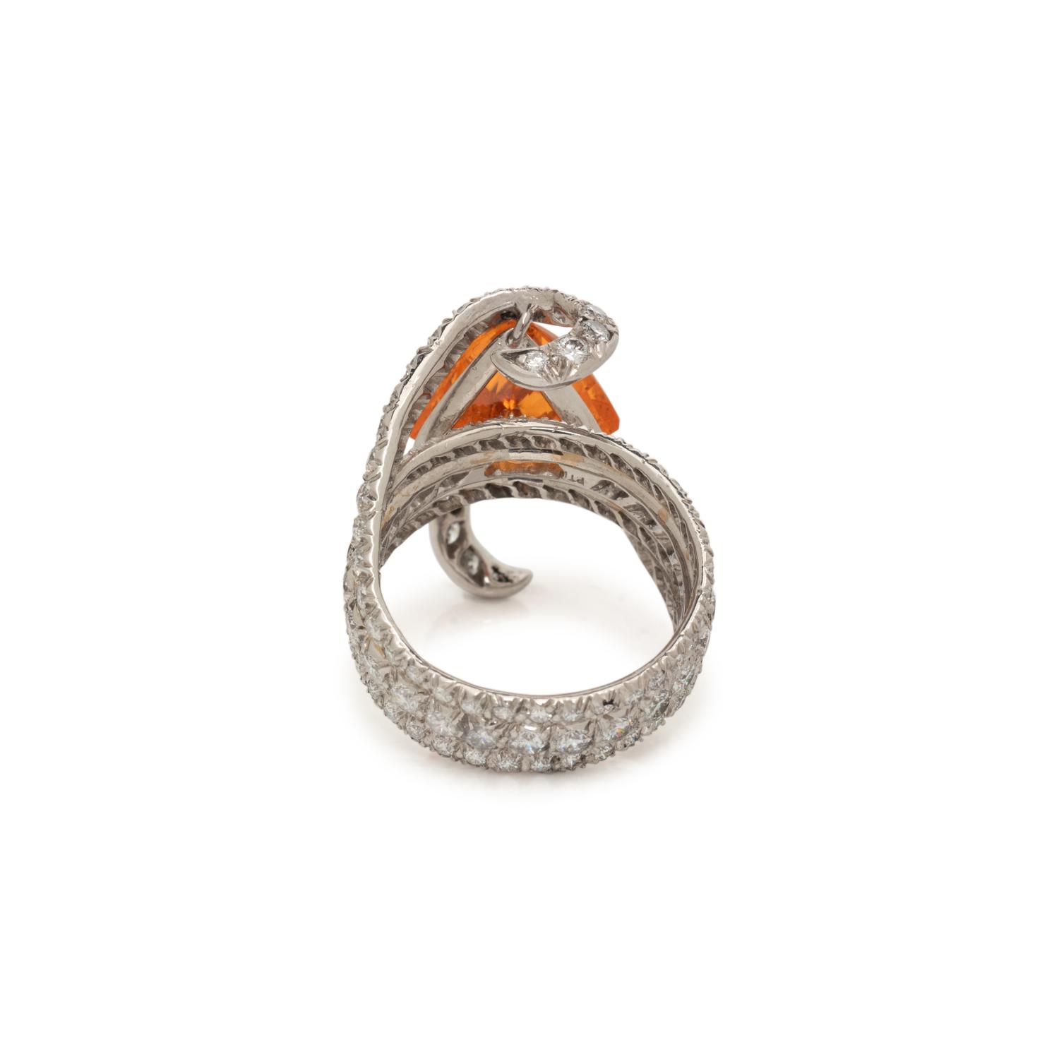 ORANGE GARNET, DIAMOND, AND PLATINUM RING