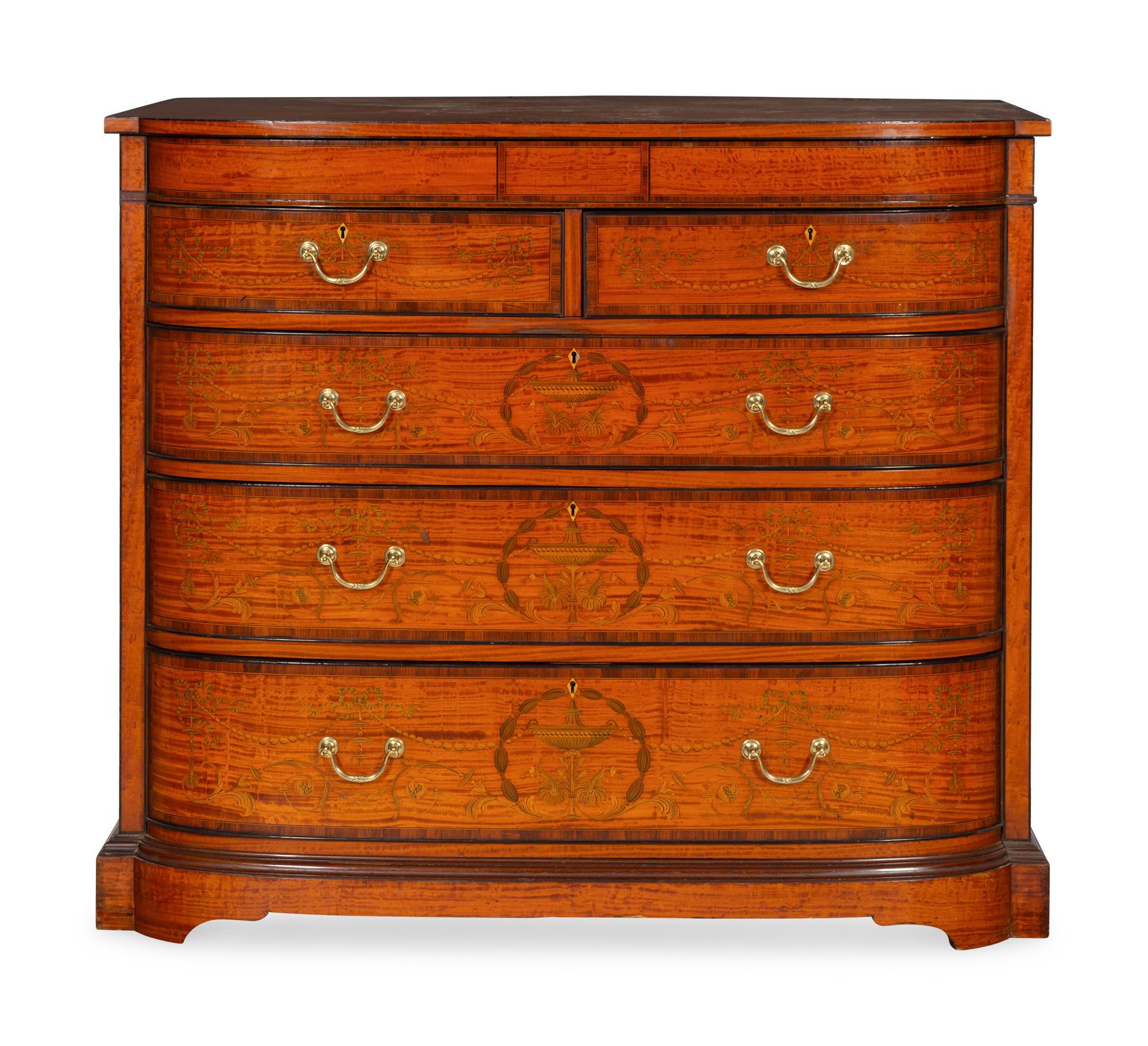 An Edwardian Painted and Inlaid Satinwood Chest of Drawers