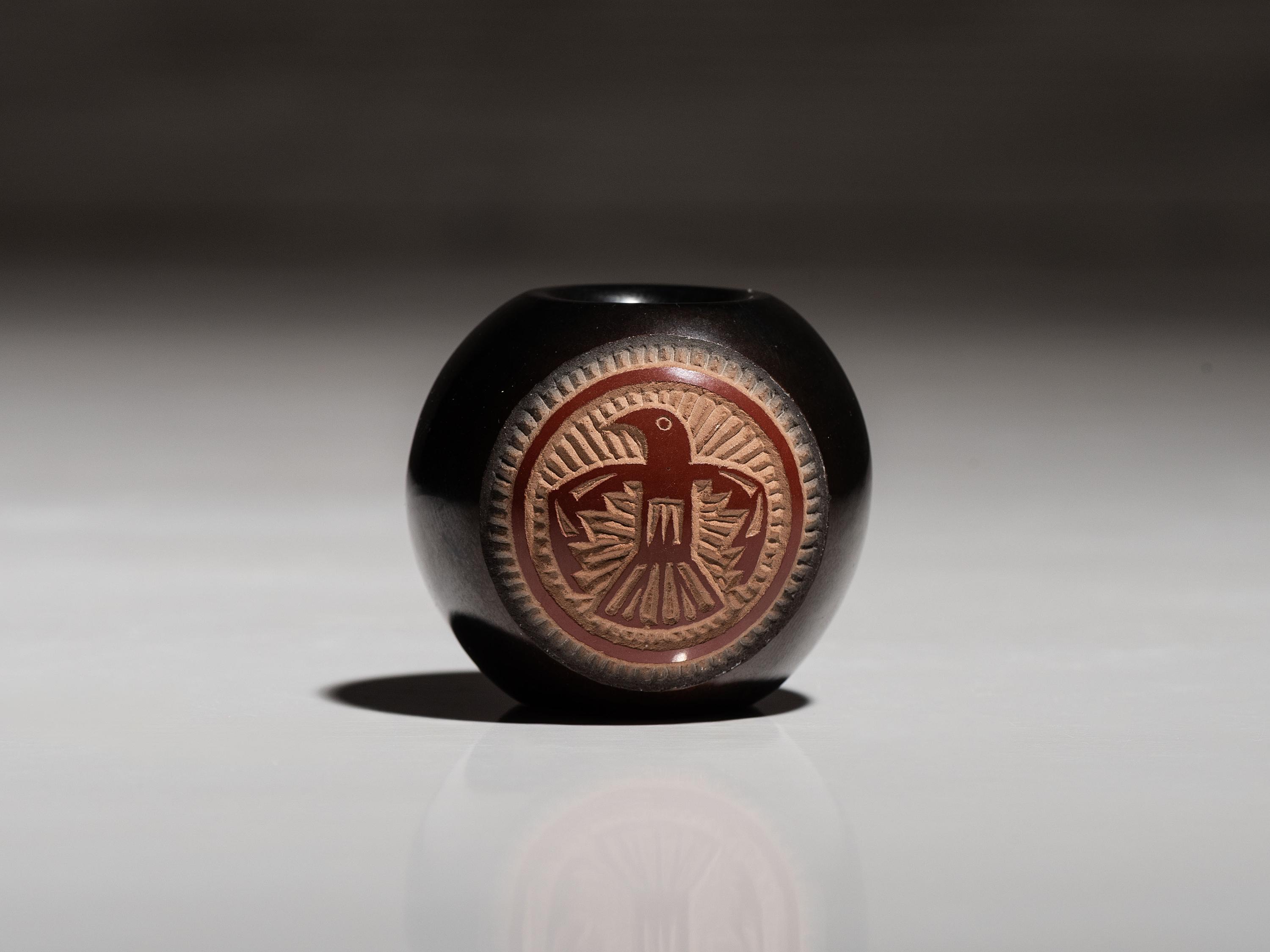 Black and Sienna Miniature Pottery Jar