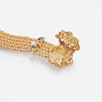 A 14K Yellow Gold, Diamond, Pearl, and Enamel Bracelet