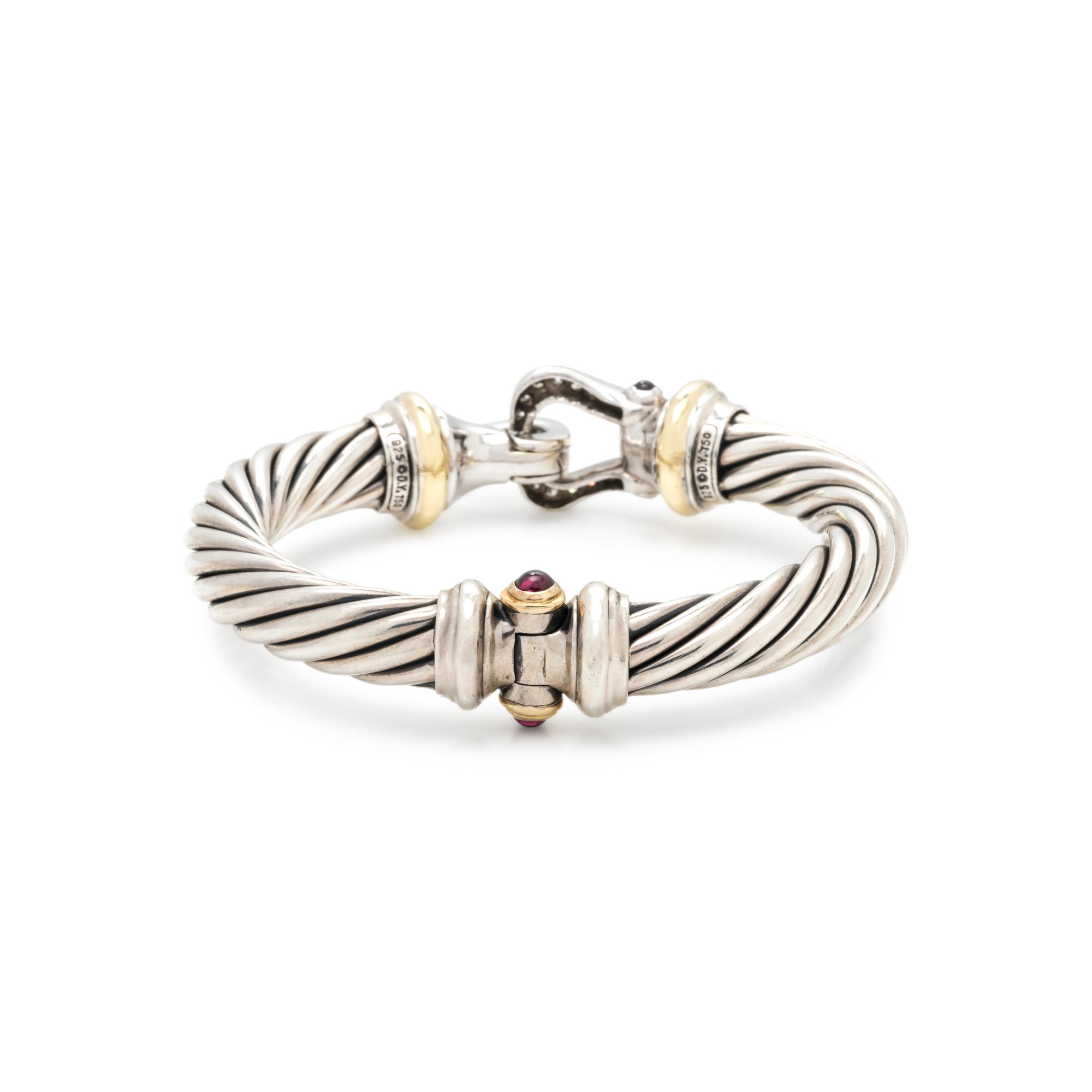 DAVID YURMAN, STERLING SILVER, YELLOW GOLD, DIAMOND AND GEMSTONE 'BUCKLE' BANGLE BRACELET