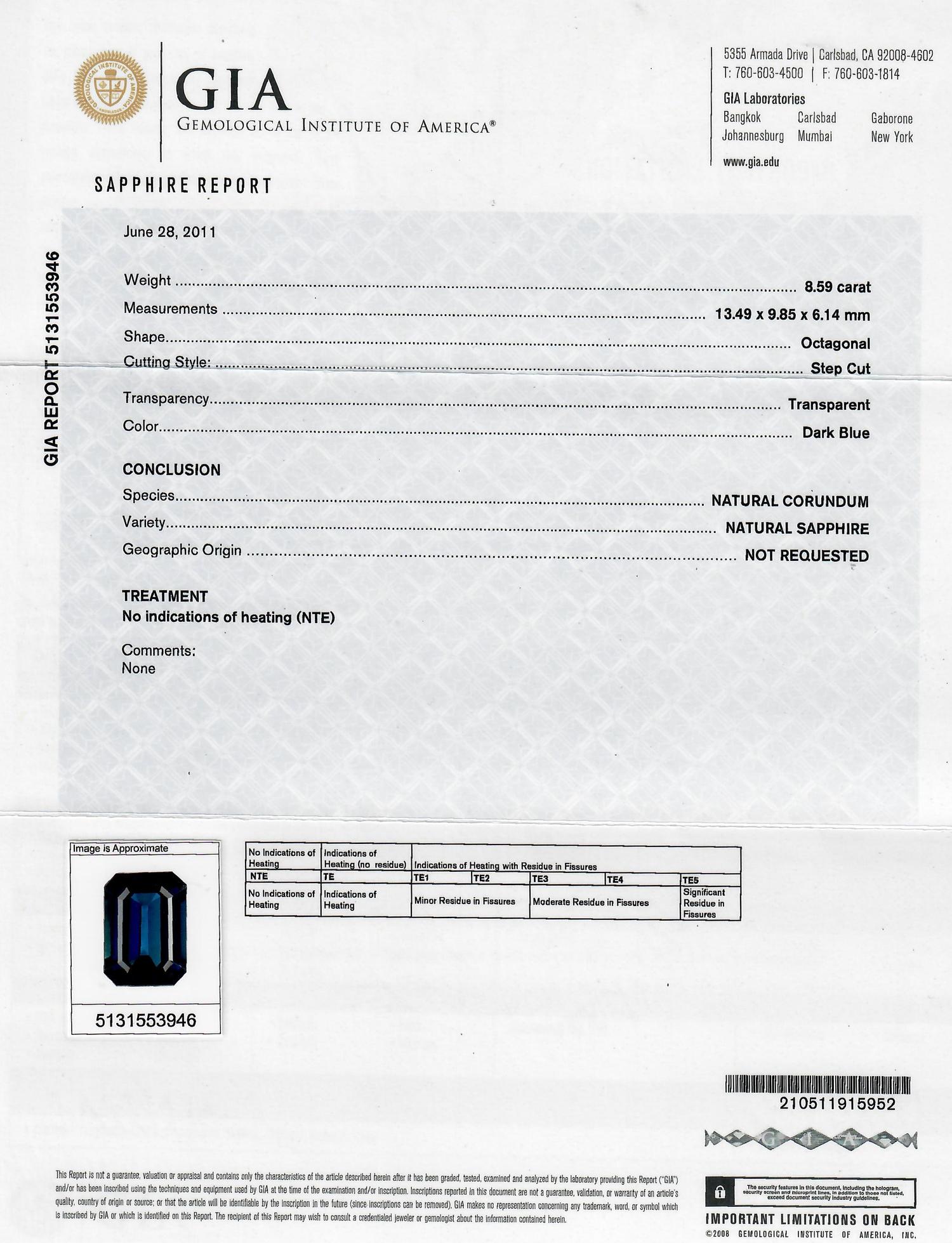 8.59 CARAT OCTAGONAL STEP CUT SAPPHIRE
